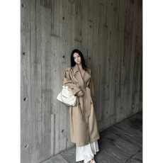 批发2026年秋季新款双排扣大衣女春<b class='q'>夏</b>中长款气质翻领系带春秋外套