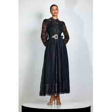 批发实拍重工雪纺拼接蕾丝两件套<b class='q'>宫廷</b>风配水晶腰带<b class='q'>连衣裙</b>