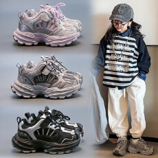 批发厚底老爹鞋2025年春秋爆款软底防滑女宝宝休闲鞋时尚<b class='q'>百搭</b>男童单鞋