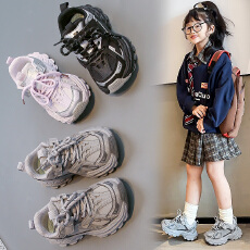 批发爆款旋转扣儿童运动鞋2025年春秋<b class='q'>新款</b>网面透气男童老爹鞋女童单鞋