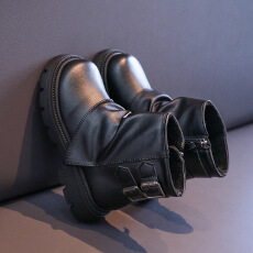 批发皮面加绒小靴子2025年冬季爆款二棉加厚女童马丁靴时尚男童短靴子