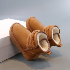 批发加绒保暖儿童雪地棉2025年<b class='q'>冬</b>季爆款女宝宝纯色短靴时尚男童复古靴