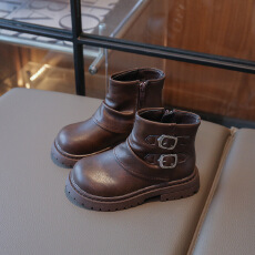 批发2025冬季新款女童马丁靴儿童短靴小女孩加绒保暖裤管靴骑士堆堆靴