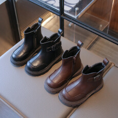 批发男女童马丁靴<b class='q'>冬</b>季新款英伦风加绒保暖棉靴2025中大童皮带扣短靴潮