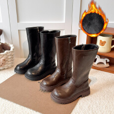 批发女童高筒靴2025<b class='q'>冬</b>季新款时尚简约字母皮靴韩版加绒保暖骑士长靴潮