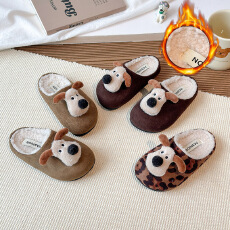 批发儿童加绒加厚毛绒小狗拖鞋2025男女童秋冬<b class='q'>新款</b>室内室外亲子棉拖鞋