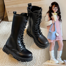 批发儿童皮靴2025秋<b class='q'>冬</b>爆款女宝宝英伦风高筒靴时尚百搭韩版纯色女童靴
