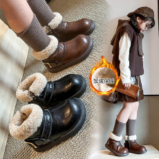 批发翻边毛毛儿童小皮靴2025年<b class='q'>冬</b>季爆款加绒保暖女宝宝皮靴时尚男童靴