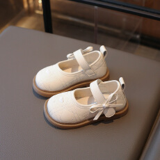 女童甜美刺绣小皮鞋2026春秋新款软底魔术贴宝宝公主鞋学步单鞋