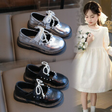 批发女童皮鞋珍珠蝴蝶结公主鞋2026春秋<b class='q'>新款</b>儿童单鞋学生黑色演出鞋潮