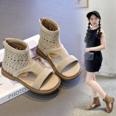 批发2026<b class='q'>夏</b>季新款儿童时尚复古中帮罗马凉靴女童洋气露趾凉鞋镂空童鞋
