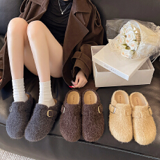 批发<b class='q'>复古</b>防滑厚底毛毛拖鞋女冬外穿2025新款内增高加绒勃肯棉拖鞋女鞋