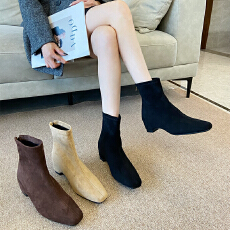 批发西部牛仔靴2025新款小众复古方头绒面侧拉链马丁靴女短靴女