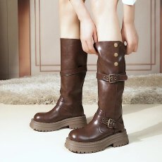 批发显瘦小个子厚底增高长筒靴子女不过膝2025<b class='q'>春</b>秋季新款高筒长靴单靴