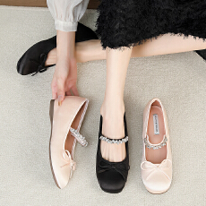 批发内增高缎面一字带玛丽珍鞋不累脚温柔蝴蝶结芭蕾舞单鞋女豆豆鞋女