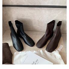 批发葡萄妈秋冬新款内增高3cm侧拉链瘦瘦靴子弹力靴女平底复古短靴