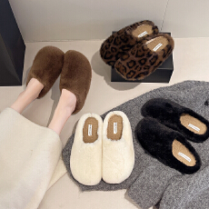 批发毛毛包头拖鞋女外穿半托鞋加绒勃肯鞋豹纹洋气百搭博肯鞋