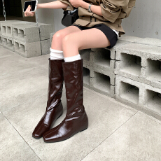 批发葡萄妈秋冬新款内增高4cm~ 百搭方圆头平底内增高中筒靴女骑士靴