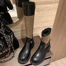 批发葡萄妈秋冬新款<b class='q'>英伦</b>复古拼色扣圆头粗跟中长筒瘦瘦骑士靴女