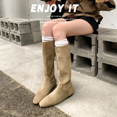 批发法式复古方头内增高堆堆靴女2025秋冬新款中筒骑士靴百搭女鞋