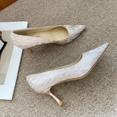 纱新娘鞋婚鞋女2025年新款法式设计感高跟鞋细跟尖头单鞋女鞋