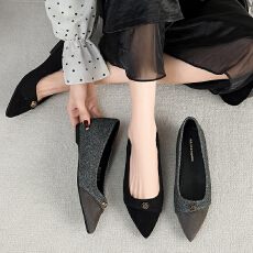 法式2025秋冬季新款复古尖头平底单鞋百搭一脚蹬懒人鞋女护士鞋女