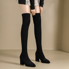 批发辣妹刚需~显腿长 韩版秋<b class='q'>冬</b>灰色粗头粗高跟瘦瘦弹力靴包腿过膝长靴