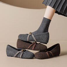 批发毛绒版~山茶花内增高4cm毛毛玛丽珍鞋子女秋<b class='q'>冬</b>加绒蝴蝶结单鞋平底