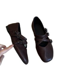 批发网红大码<b class='q'>复古</b>方头交叉带芭蕾舞鞋2025新款法式气质软底玛丽珍韩版