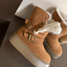 批发厚底雪地靴女<b class='q'>冬</b>季加绒加厚两穿防滑中筒东北棉鞋