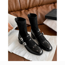 批发成都风弹力瘦瘦靴女粗跟短靴高跟法式水钻复古玛丽珍袜靴子<b class='q'>韩版</b>潮