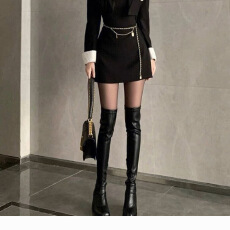 批发辣妹风弹力靴过膝长靴女防水台厚底瘦瘦靴高跟皮靴高筒骑2025<b class='q'>秋</b>冬