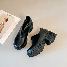 批发<b class='q'>复古</b>小皮鞋女2025新款秋冬季棕色厚底粗高跟小个子内增高乐福单鞋