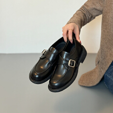 批发软羊皮日系学院风显瘦气质百搭文艺英伦复古真皮厚底单鞋小皮鞋女