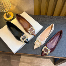 批发2026新款外贸尖头方扣浅口单鞋女软底瓢鞋百搭平底大码女鞋41—43