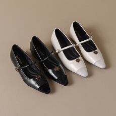 批发法式<b class='q'>复古</b>尖头玛丽珍鞋女2026新款黑色丝绒拼接平底通勤百搭单鞋女