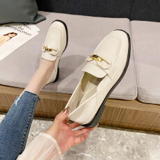 批发厚底乐福鞋女2026春秋平底单鞋英伦风小皮鞋女复古风豆豆鞋