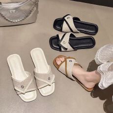 批发2026春新款法式平底拖鞋女<b class='q'>夏</b>外穿方头露趾凉拖鞋时尚百搭一字拖鞋