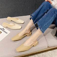 法式包头半拖鞋女2026年春夏无后跟懒人外穿粗跟粗跟鞋