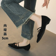 批发尖头玛丽珍单鞋女2026新款羊京绒休闲百搭内增高复古搭扣套脚