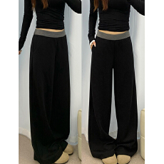 批发美式高级感撞色拼接休闲裤女春秋新款复古宽松百搭直筒裤