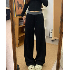 批发美式高级感撞色拼接休闲裤女春秋新款复古宽松百搭直筒裤