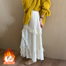 批发现孕妇甜美宽松荷叶边磨毛加绒蕾丝半裙2025秋冬<b class='q'>百搭</b>气质半身裙