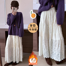 批发孕妇淑女风加厚磨毛蕾丝半裙2025秋季新款韩版<b class='q'>百搭</b>休闲减龄伞裙女