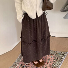 批发孕妇<b class='q'>秋</b>冬韩系甜美波点木耳边花苞加厚高腰半身裙女