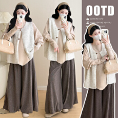 批发实拍孕妇<b class='q'>秋</b>冬穿搭一整套高级感休闲套装马甲毛衣花苞裤针织三件套