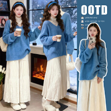 批发现--<b class='q'>孕妇</b><b class='q'>巨好</b>看的冬装一整套女韩系减龄上衣针织毛衣半身裙套装