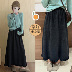 批发现--孕妇气质荷叶半身裙2025冬季新款<b class='q'>韩版</b>加厚显瘦简约百搭长裙