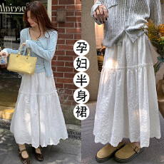 批发现孕妇<b class='q'>春</b>夏浪漫氛围提花蛋糕裙女小个子白色花边半身裙