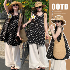 批发<b class='q'>孕妇</b><b class='q'>夏季</b>黑色刺绣碎花小飞袖背心连衣裙纯色裤子套装